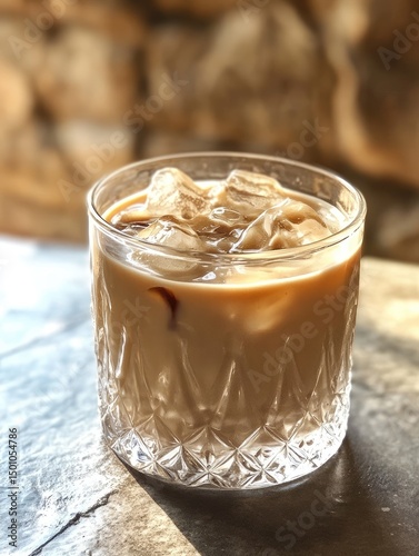 Iced coffee drink in a crystal glass