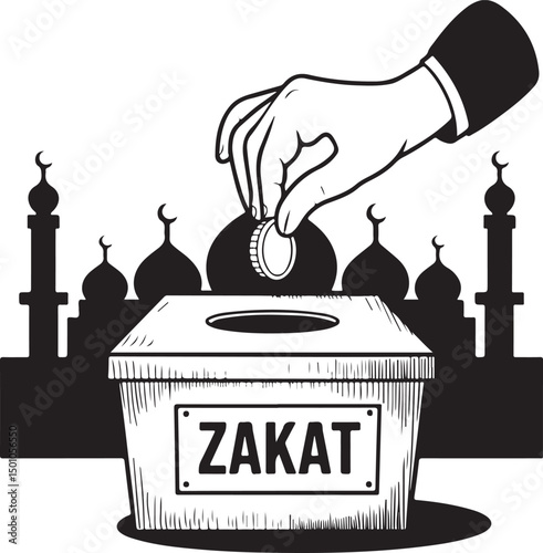 Zakat Donation Illustration: Islamic Charity and Giving Concept Art