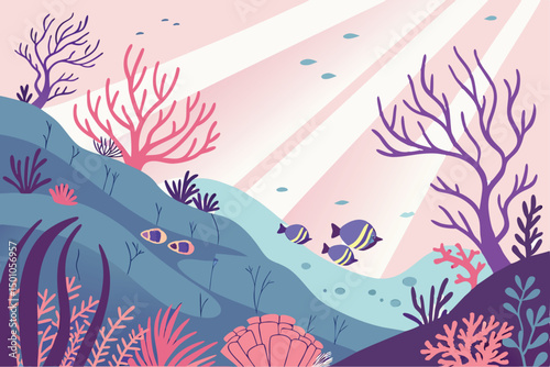 Underwater Scene with Coral Reef and Colorful Fish