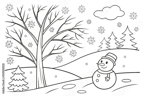Winter Wonderland Coloring Page Snowman Scene