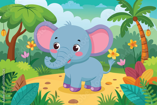Adorable Baby Elephant in a Lush Tropical Jungle Setting