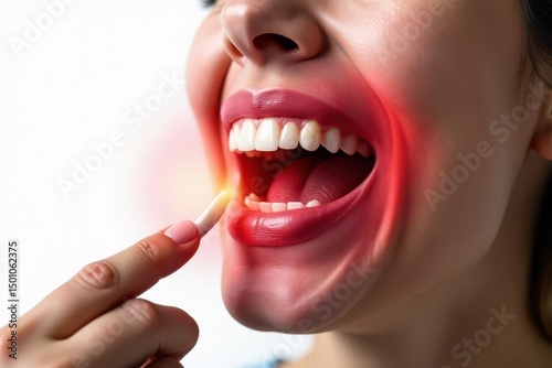 Severe toothache, inflamed gum visible on white , emergency dentistry, painful, dental emergency