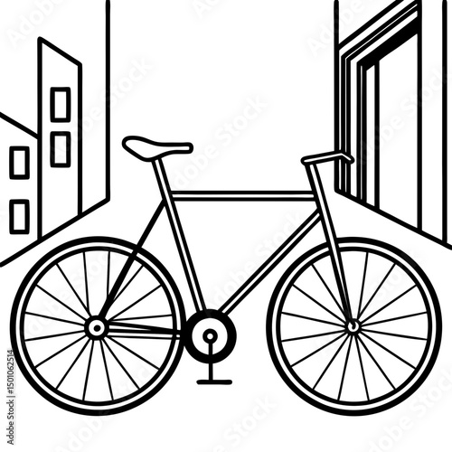 Minimalist Fixie Bike in Urban Alley – Vector on White