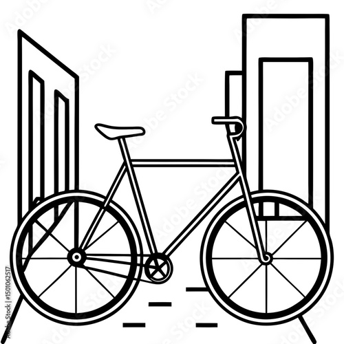 Minimalist Fixie Bike in Urban Alley – Vector on White