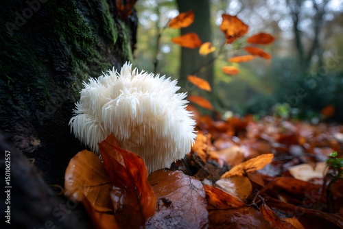 Lion's Mane Mushroom on Mossy Tree