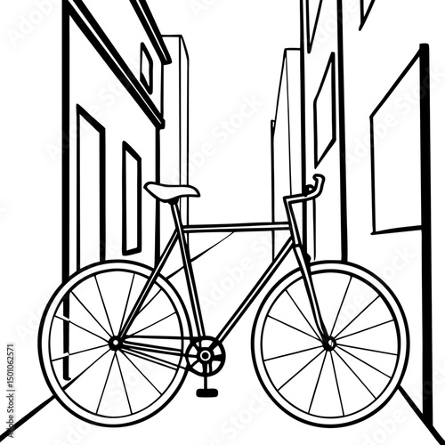 Minimalist Fixie Bike in Urban Alley – Vector on White