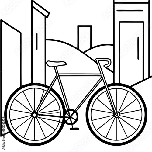 Minimalist Fixie Bike in Urban Alley – Vector on White
