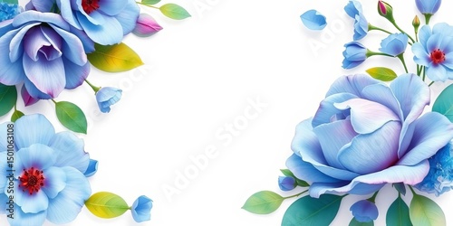 Watercolor blue rose floral frame, delicate petals, soft background,  graphic,  soft