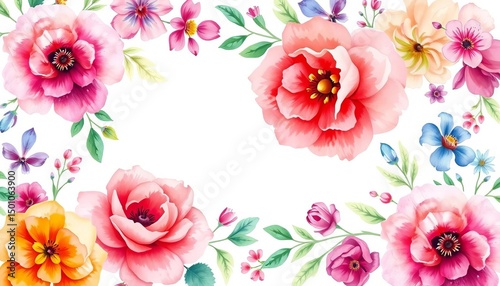 Watercolor floral frame, perfect for greeting cards,  frame,  orange