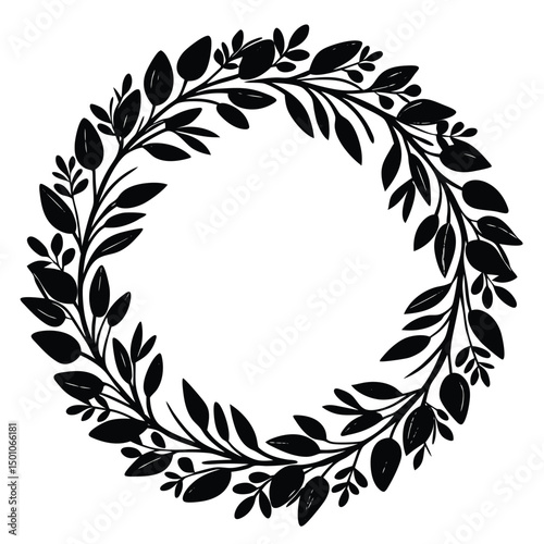 Wallpaper Mural Floral wreath circle frame illustration vector design element black and white leaves foliage. isolated on white background.  Torontodigital.ca