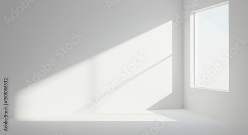 Minimalist White Room Interior with Window and Strong Light Photo