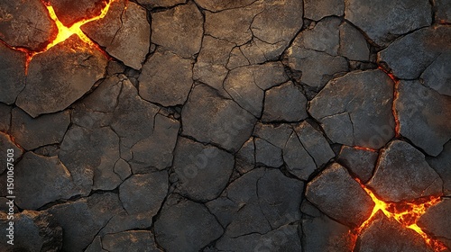Cracked, dark gray stone surface with glowing orange lava fissures