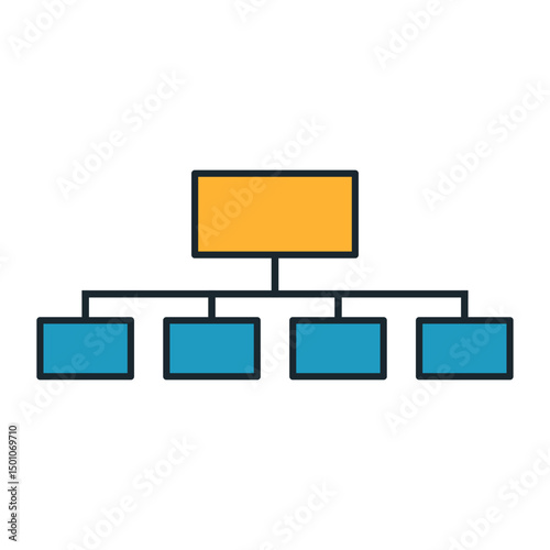 Simple hierarchical network structure diagram with central orange rectangle and blue lower levels