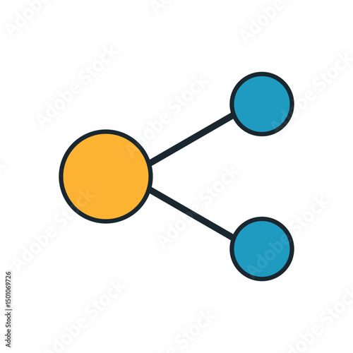Modern minimal connection symbol showing data sharing with networked blue and orange circles