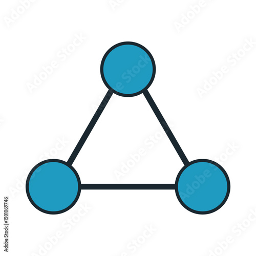 Minimal flat vector icon of network or relationship structure with blue circles in triangular layout