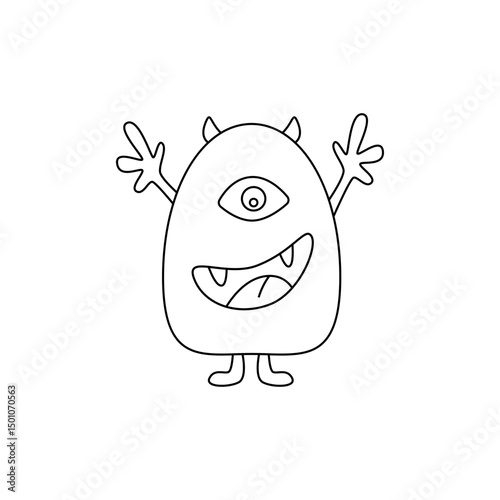 Cute fantasy alien monster. Сartoon character. Hand drawn illustration isolated on white background. Vector illustration