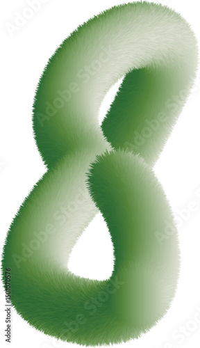 Furry 3D Number Eight – Green Gradient Hairy Digit Design