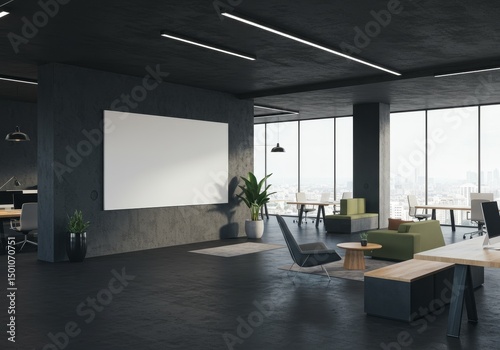 Modern Office Interior Photo Black And White Elements With Natural Lighting And View