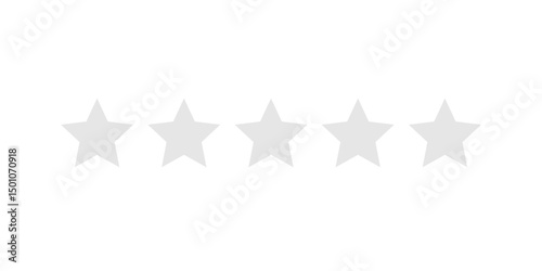 5 silver pointed stars rating vector icon. Five grey star rate sign