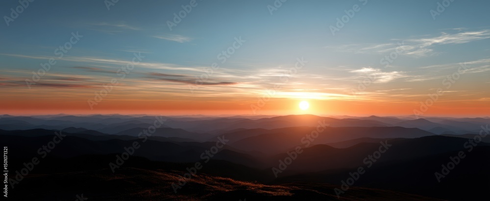 Obraz premium The breathtaking sunset over majestic mountains and serene landscapes.