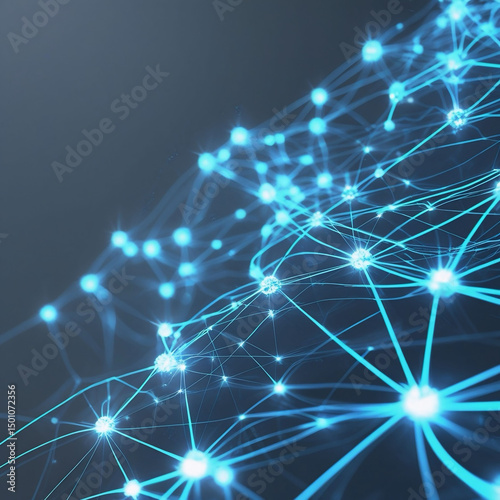 Connected Neural Nodes in a Blue Digital Network Visualization