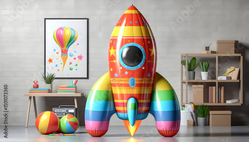 Inflatable toy rocket that launches with a harmless air puff, Ai created image