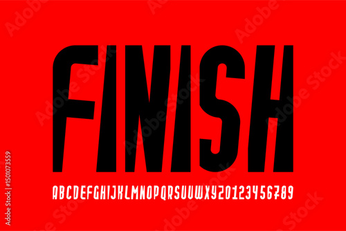 Finish line. Sport style font, alphabet letters and numbers vector illustration