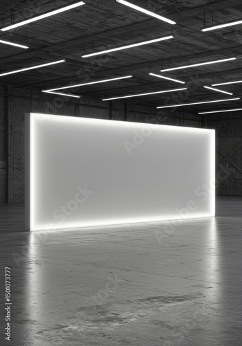 Monochrome Abstract Illustration of Illuminated Wall Display in a Modern Interior Space