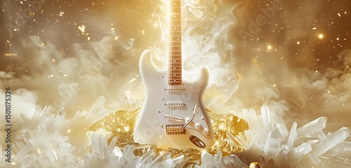gitar in different colorful background with tubelihgts in ht esting of the guitar abstract lively walpaper background 