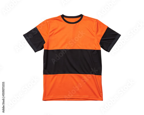 Front view of an orange and black short-sleeve T-Shirt isolated on a transparent background png
