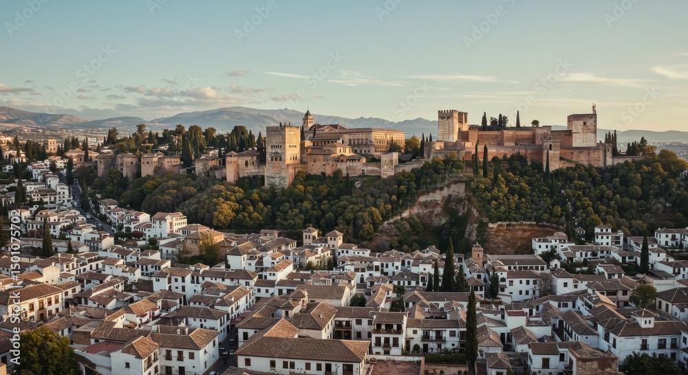 Fototapeta premium Panoramic Cityscape of Alhambra in Granada Spain at Sunset a Photo