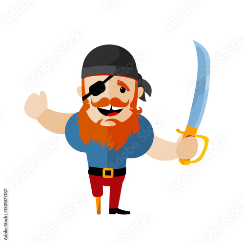cartoon pirate with saber – vector illustration