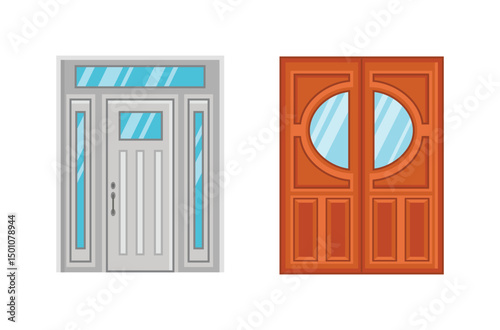 Set Of Detailed Colorful Front Doors