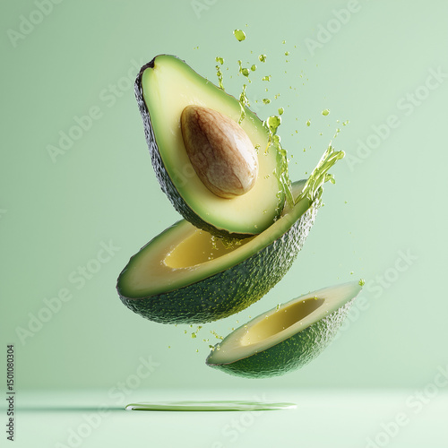 Explosive Juice Burst from Freshly Cut avocado:Presenting the fresh and delicious taste of avocado fruit