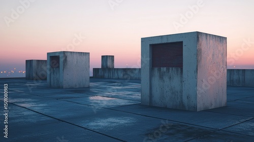 Rooftop concrete structures sunrise