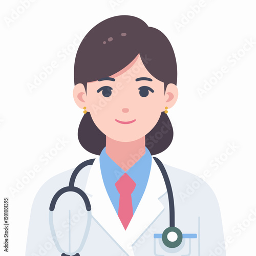 Female doctor smiling while wearing a white coat and stethoscope  