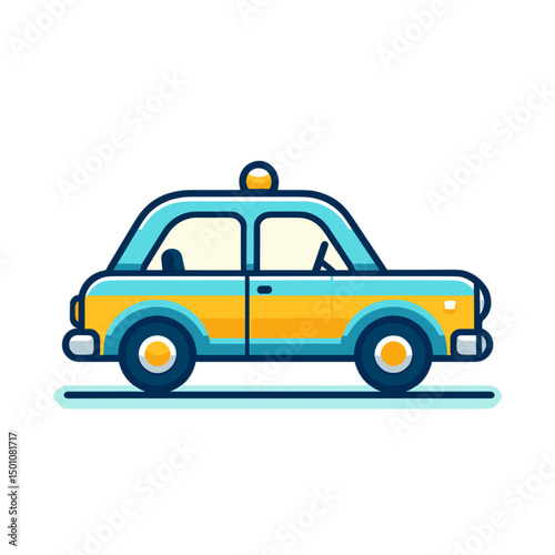 Vintage taxi car illustration in blue and yellow colors  