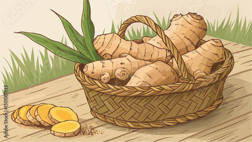 Ginger Root in Basket Natural Background Design
