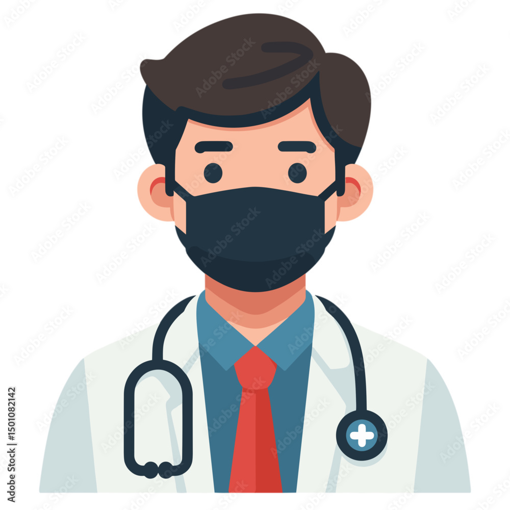 Fototapeta premium Doctor wearing a mask with a stethoscope in a professional setting
