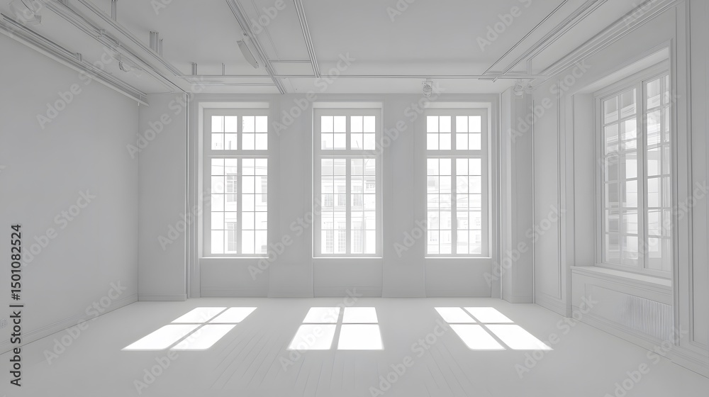 Obraz premium Bright Empty Room with Large Windows Sunlight