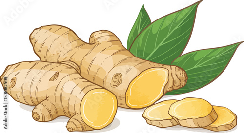 Fresh Ginger Root Illustration Vibrant White Background Design