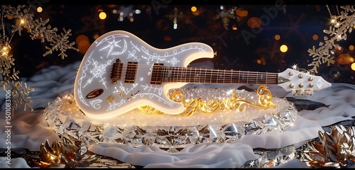 gitar in different colorful background with tubelihgts in ht esting of the guitar abstract lively walpaper background 