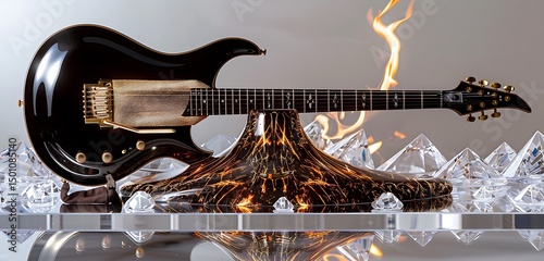 gitar in different colorful background with tubelihgts in ht esting of the guitar abstract lively walpaper background 