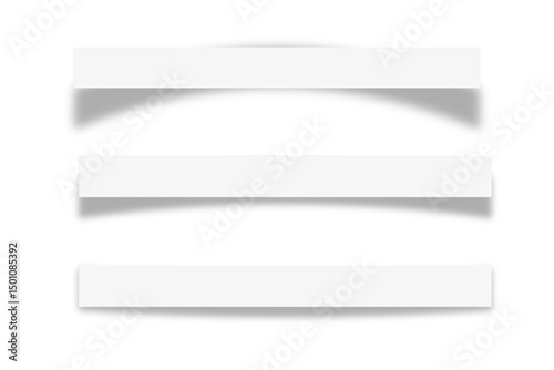 Set of white paper banners with soft shadow. Isolated on transparent background. Mockup template for text, tag, label or sticker. Design elements. PNG