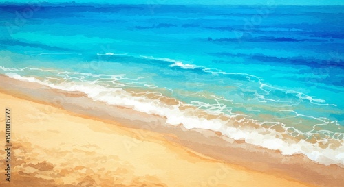 Photo Illustration Of Turquoise Blue Ocean Waves Meeting Golden Sandy Beach