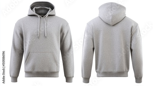 Classic grey hooded sweatshirt, front and back views