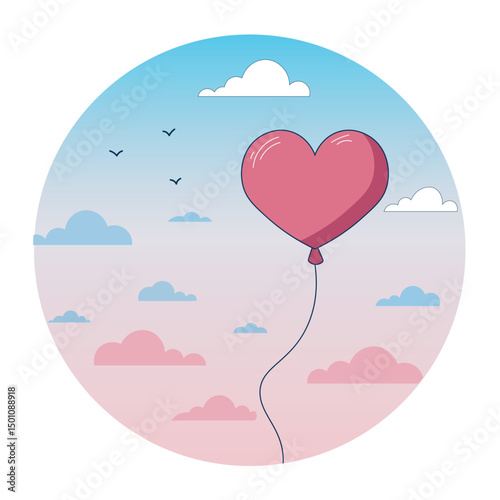 Heart-Shaped Balloon Floating in the Sky – Romantic and Whimsical Scene