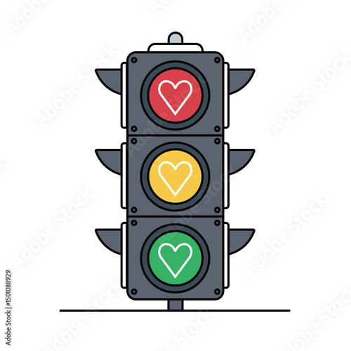 Traffic Light with Heart Symbols – Love and Safety Concept Illustration