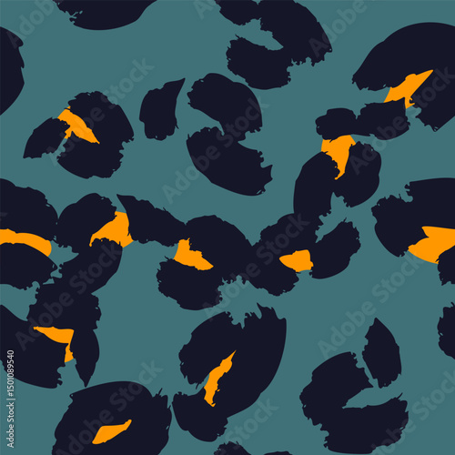 Leopard spots seamless pattern design. Vector green background, wallpaper, wrapping paper, fabric, print