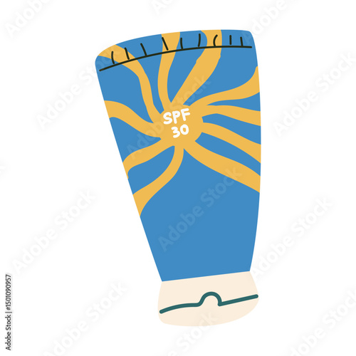 Summer vacation beach sticker with spf sunscreen tube design for fun decor.